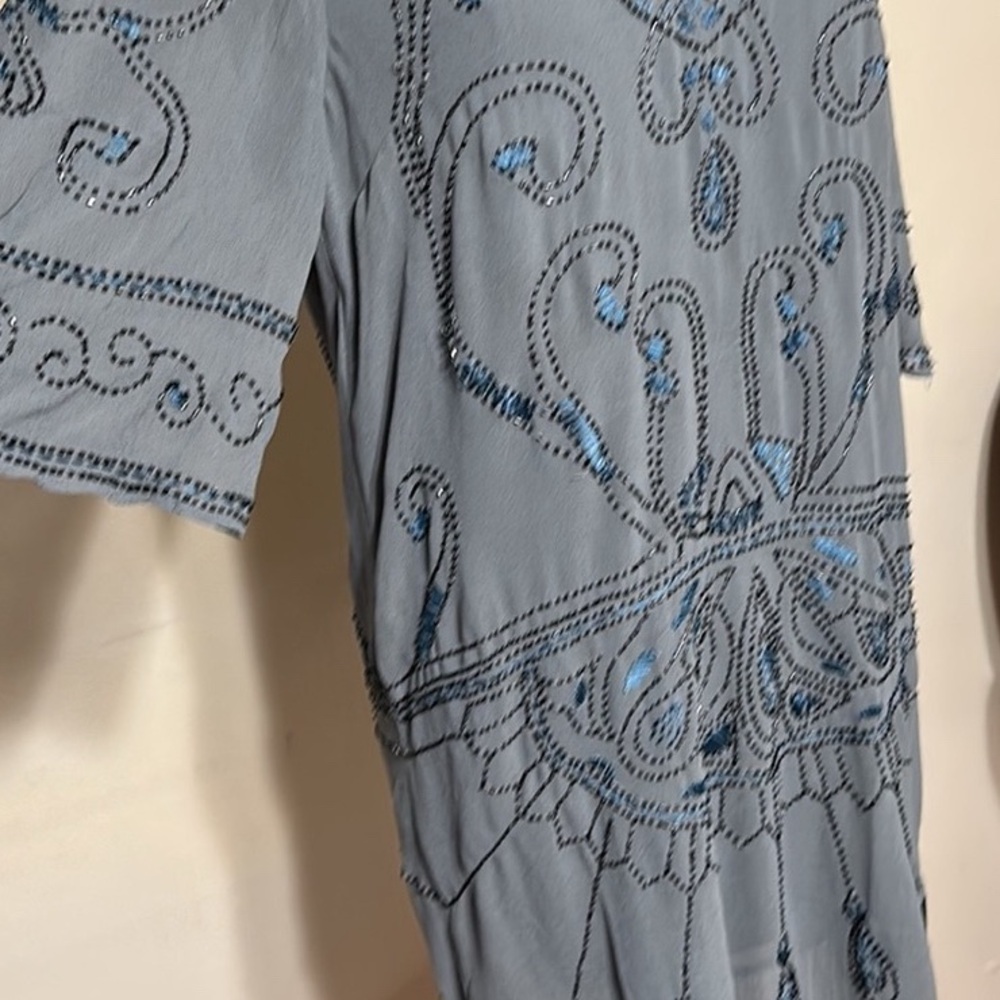 FREE PEOPLE CELESTIAL BEADED FRINGE FLAPPER BOHO V NECK DRESS WOMEN’S Sz M - Picture 6 of 16